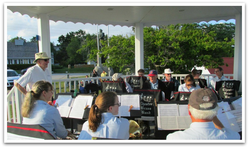 Close up of brass band playing at the bandstand.