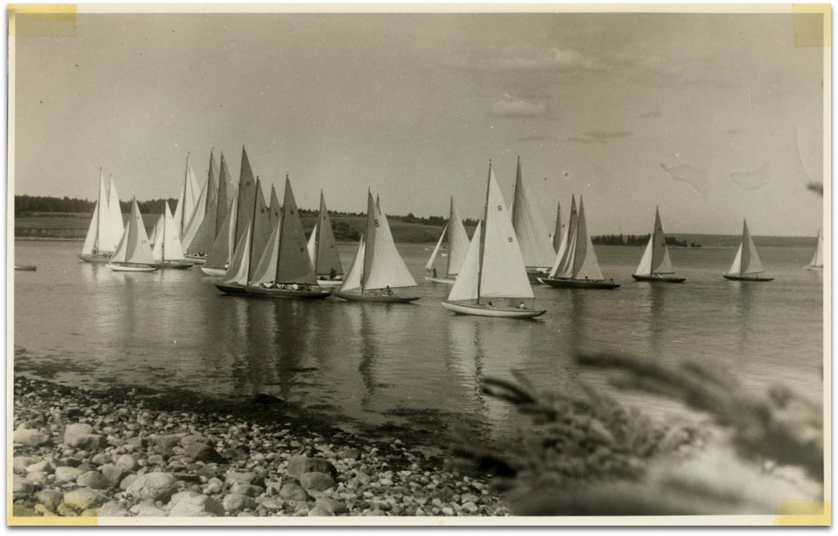 Old black and white photo of sailing boats in Chester