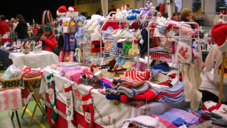 Christmas craft market with knitted goods